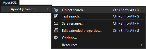 Object search command from ApexSQL Search menu