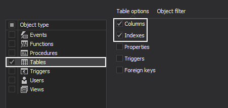 Select object options for the documentation 