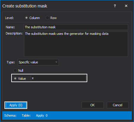 Apply button in the Create substitution mask window