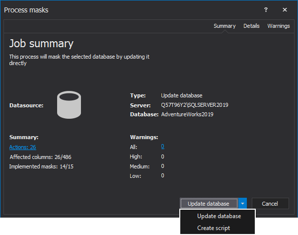 Dro-down list in the Process mask window