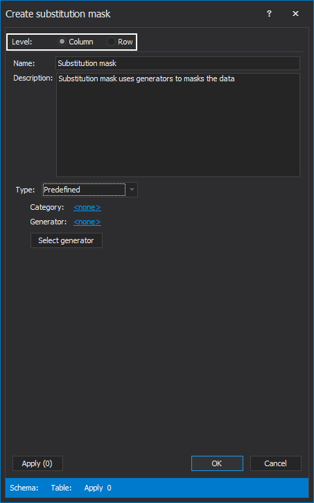 Level section in the Create substitution mask window